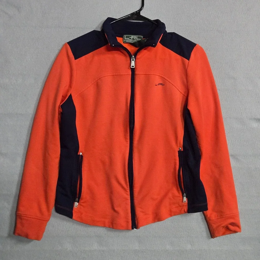 Lauren Active Ralph Lauren Orange Navy Colorblock Full Zip Track Jacket Womens M